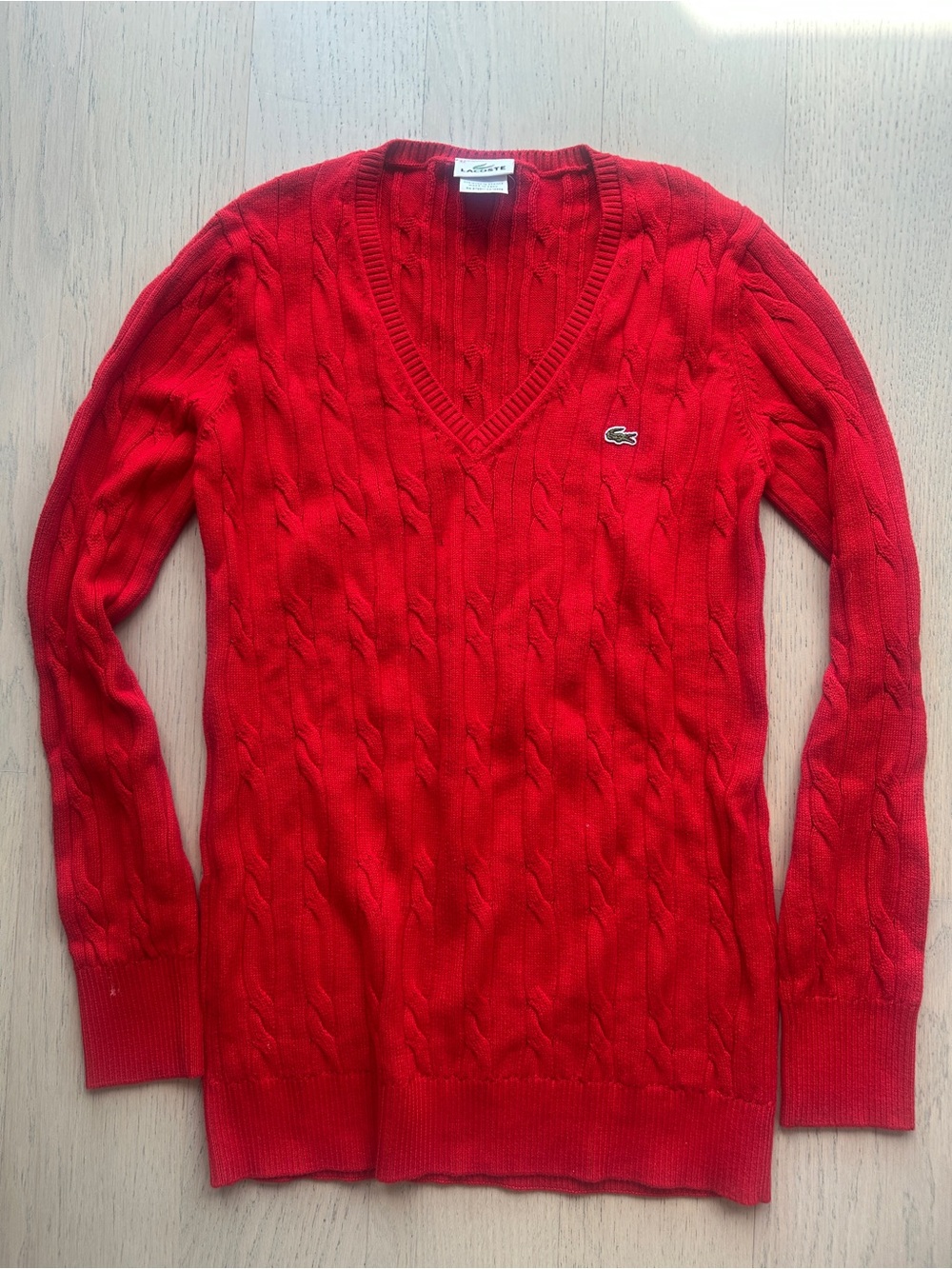 Lacoste Women’s V-Neck Cable Knit Sweater - Red